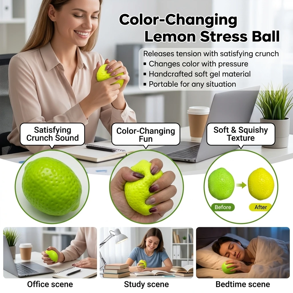 1pc Color Changing Squeeze Toy Realistic Lemon Stress Ball for Students Office Adults Soft Rubber Slow Rising Sensory Tool