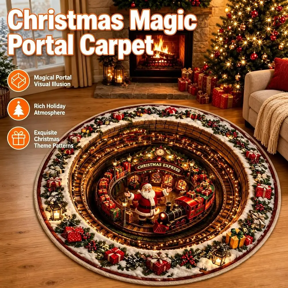 100cm Christmas Round Carpet Imitation Cashmere Red Christmas Tree Base Mat 3D Special-shaped Anti-Slip Entrance Carpet