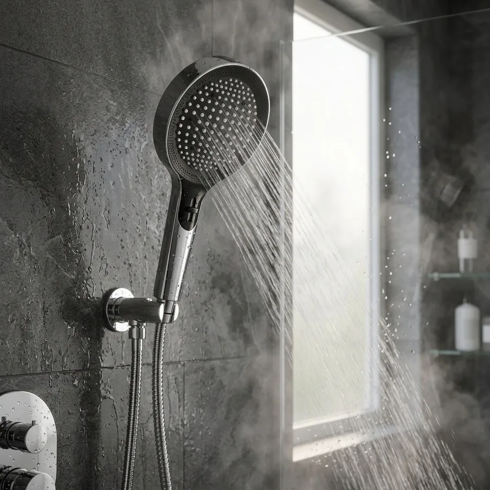 Pressurized Shower Head with Oversized Spray Panel Delivers Wide Water Distribution for Relaxing Bath Experience