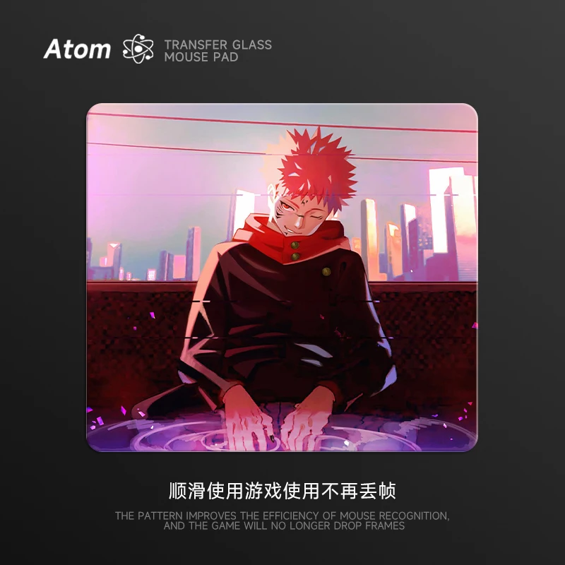 

ATOM Anime Glass Mouse Pad Customizable Tempered Glass Upgraded Smooth MousePad FPS Esports Game Office Desk Mat Gaming Gifts