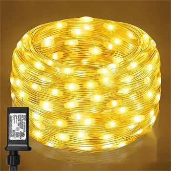 24v plug in luz de corda de natal ao ar livre 10m 20m 50m 100m pvc corda de natal luz de fadas festa de casamento árvore guirlanda luz