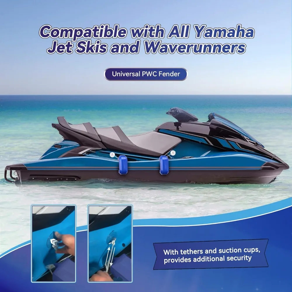 

Jet Ski Bumpers for Docking, PWC Fenders Fit Yamaha Jet Skis, Waverunner Accessories with Quick Attachment, 2 Pack, Blue