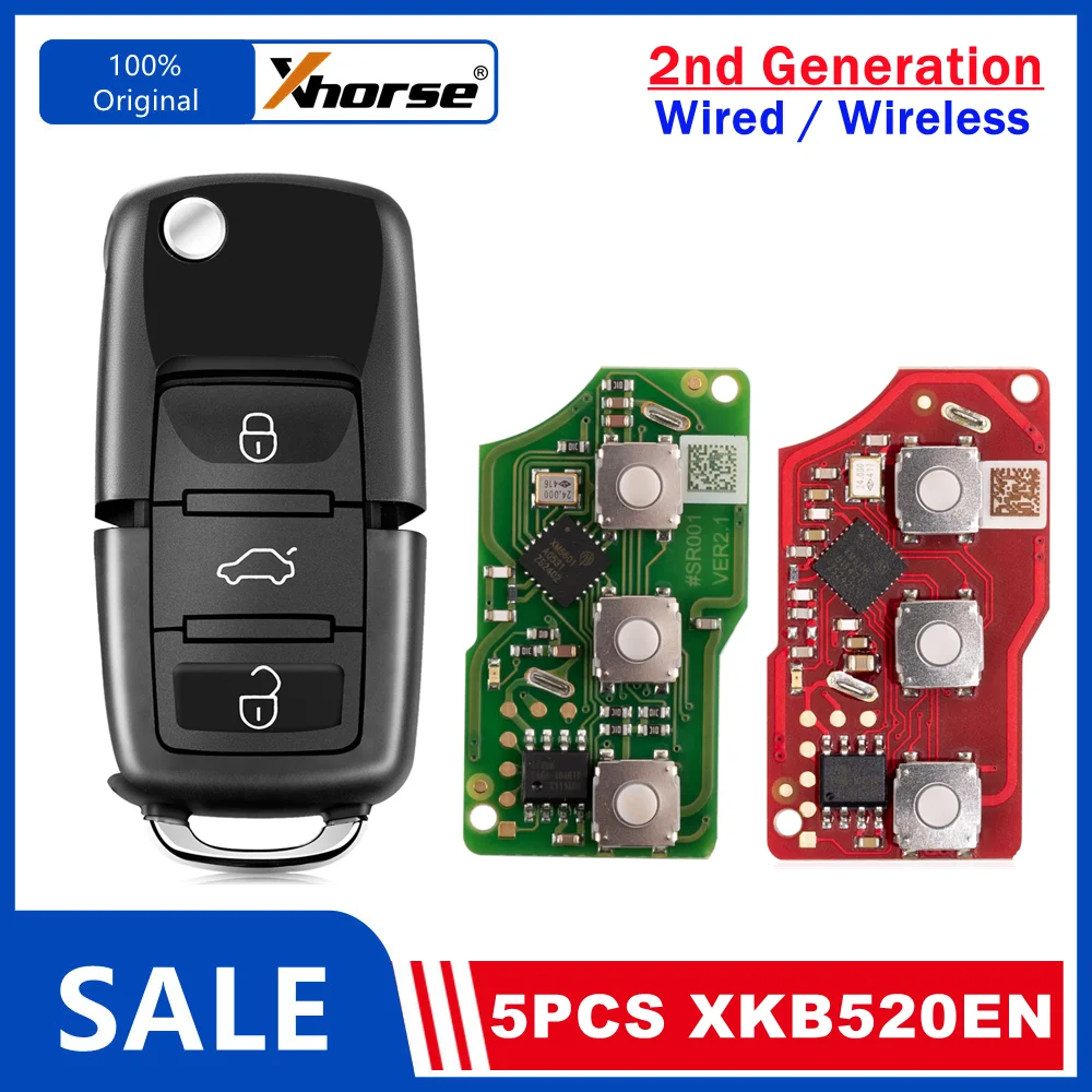 

5 Piece Xhorse XKB520EN B5 2nd Generation Wire Remote Keys 3 Buttons Supports Wireless Programming Replace XKB501EN Smart Key