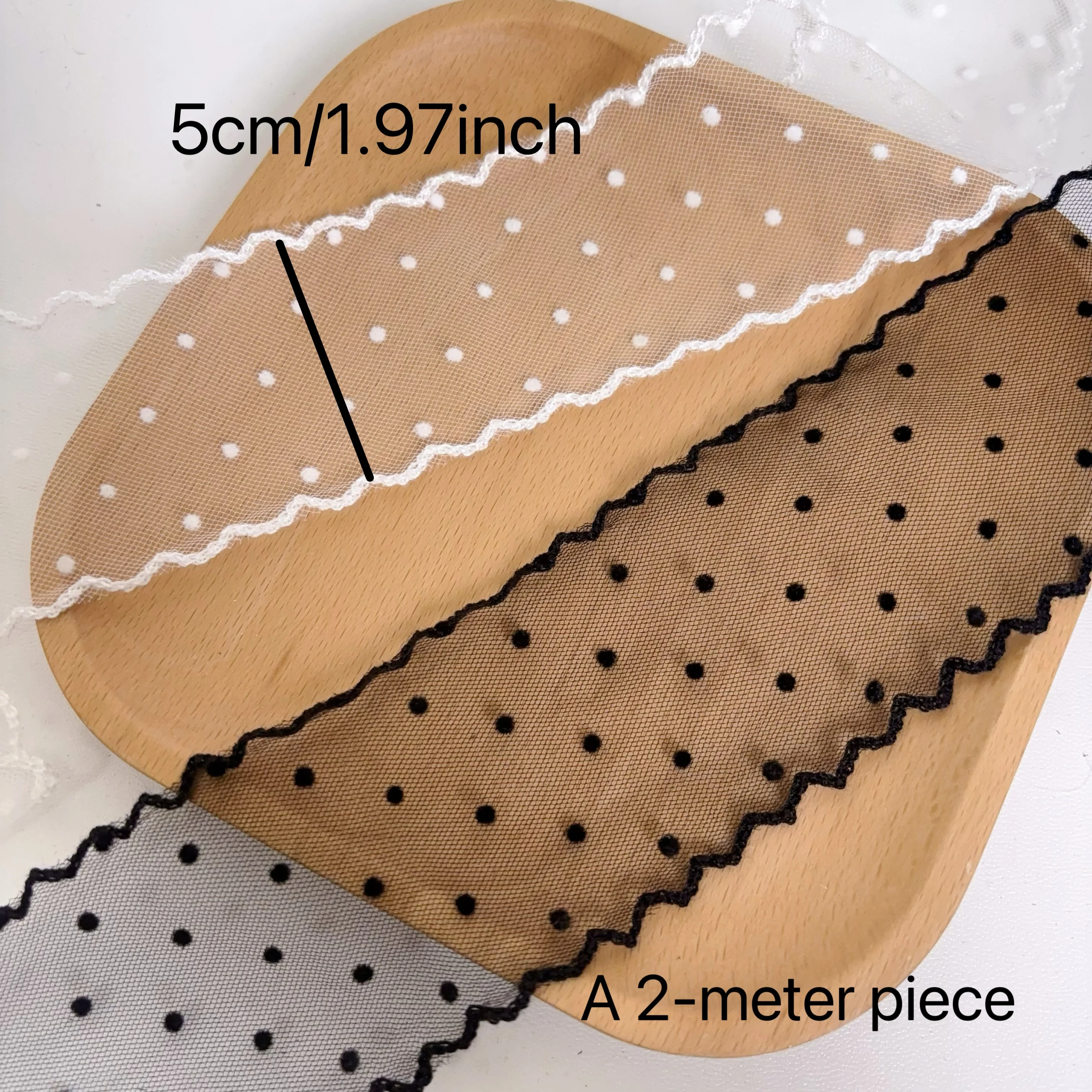 5m/2m Polka Dot Milk Silk Ribbon, Available in Black and White, Polka Dot Transparent Lace Flocked Dotted Handmade DIY Supplies