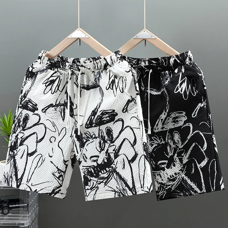 

Men's Quick Dry Breathable Casual Five-Quarter Length Shorts Summer Sporty Print Beachy Trendy Straight Leg Polyester Fiber