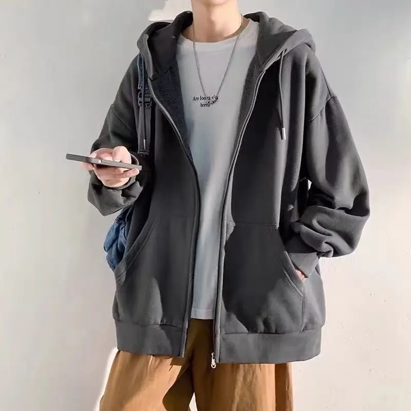 Chaqueta de Hombre Versátil de Color Sólido, Talla ande, Hoada e Informal, Suda con Capucha y Forro Polar ueso para...