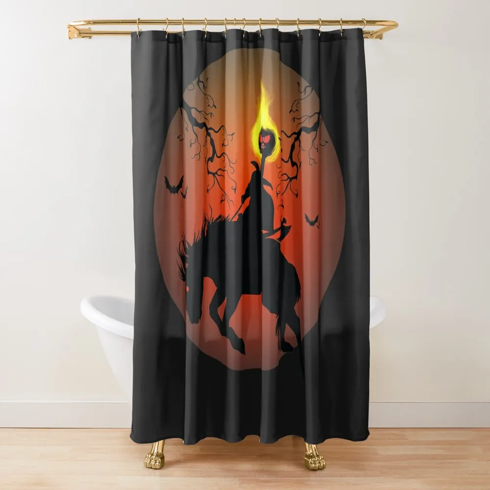 

Vintage Headless Horseman Silhouette Shower Curtain Washable Waterproof Fabric Shower Set For Bathroom Curtain