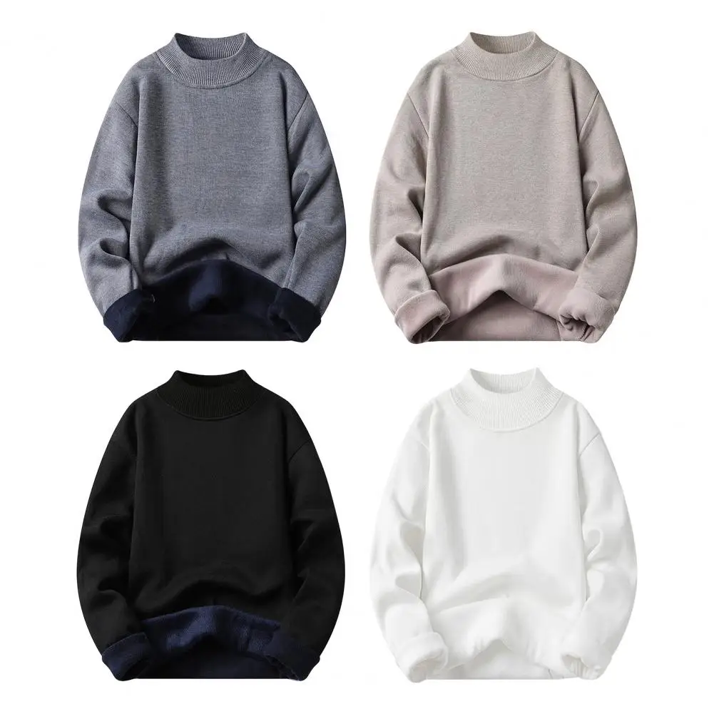 Autumn Winter Men's Turtleneck Sweater Knitted Velvet Warm Long Sleeve Pullover Outdoor Cold-proof Casual Blouse Base Sweater