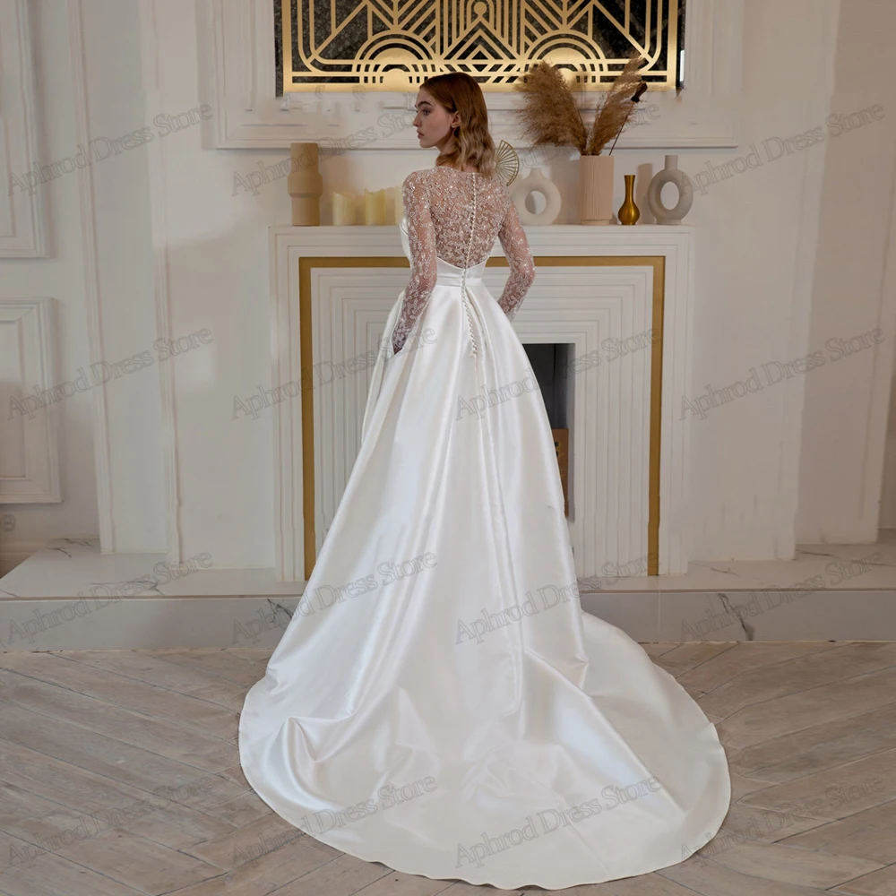 Charming Wedding Dresses A-Line Satin Bridal Gowns Bow Decoration Sleeveless Backless Robes For Formal Party Vestidos De Novia