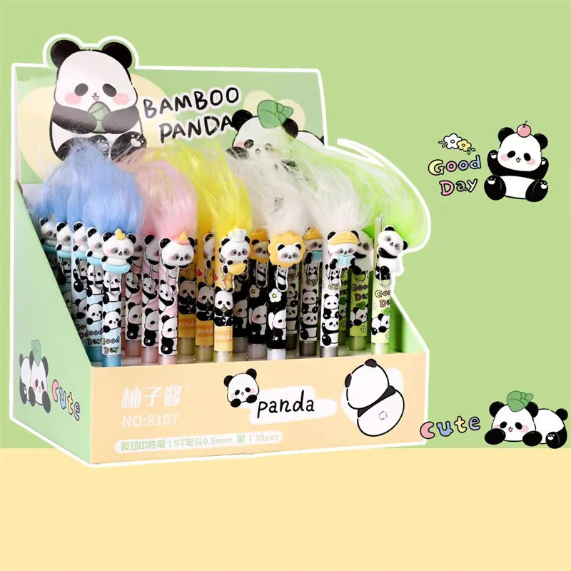 

30 pcs/lot Kawaii Panda Press Gel Pen Cute 0.5mm Black Ink Neutral Pens For Writing Office School Supplies