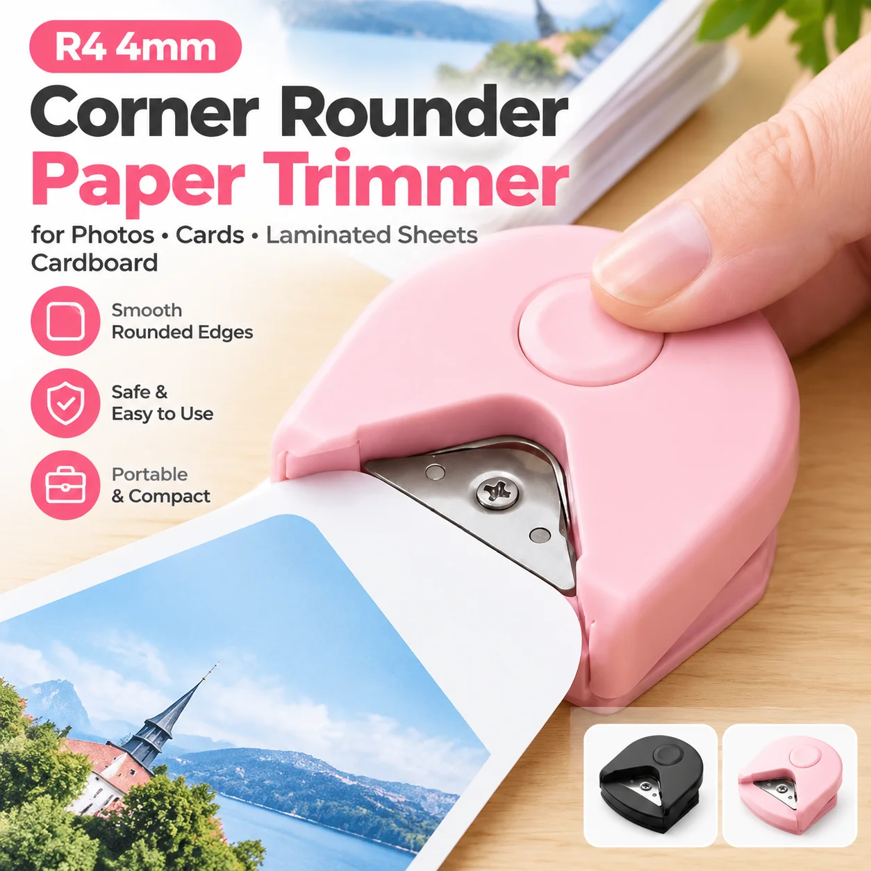 R4 4mm Radius Corner Rounder Paper Trimmer for Photos Cards Laminated Sheets Cardboard Portable Arc Cutting Chamfer Tool