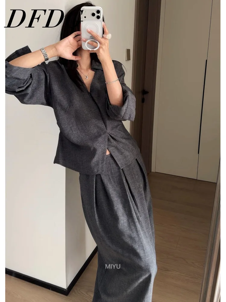 

DFDG Women's Spring Summer V Neck Top Midi Skirt Set Casual Minimalist Date Wear 2026 Trendy Feminine Fashion Outfit Set