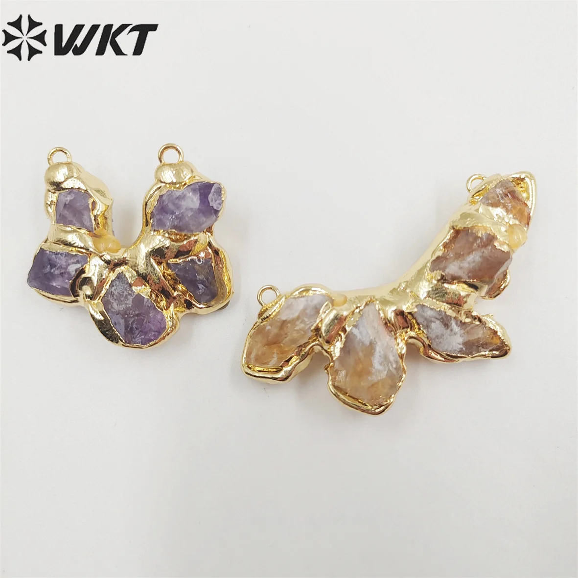 WT-C313 WKT 2022 Attractive style Amethyst&yellow citrine connector for girl gift party new birthday jewelry connector