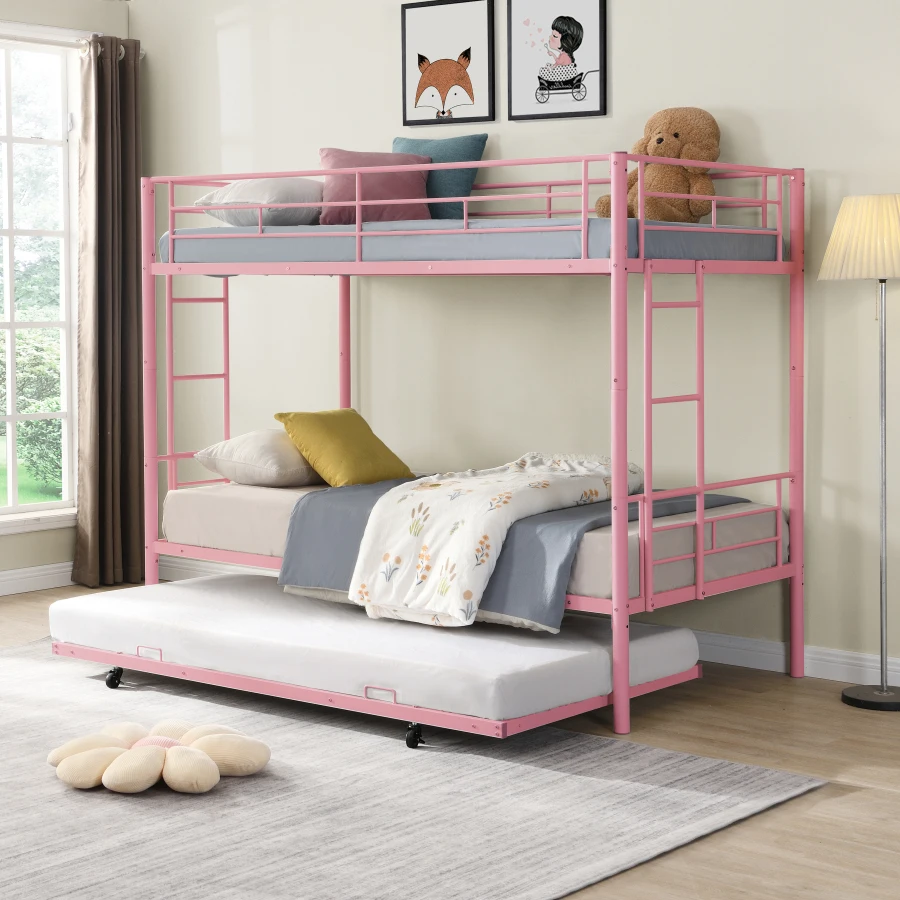METAL Bunk Bed with trundle Pink Anti-Tip
