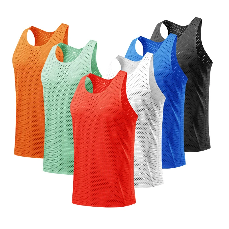 New Summer Running Vest Men Mesh Quick Dry Bodybuilding canotte senza maniche camicia Fitness canottiere Casual girocollo top