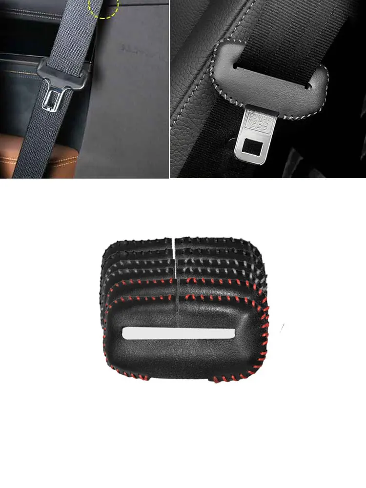 2 Stück Universeller Autositzgurt-Schnallenclip-Schutz Leder-Innenknopf-Hülle Kratzschutz Sicherheitszubehör – Detail 1
