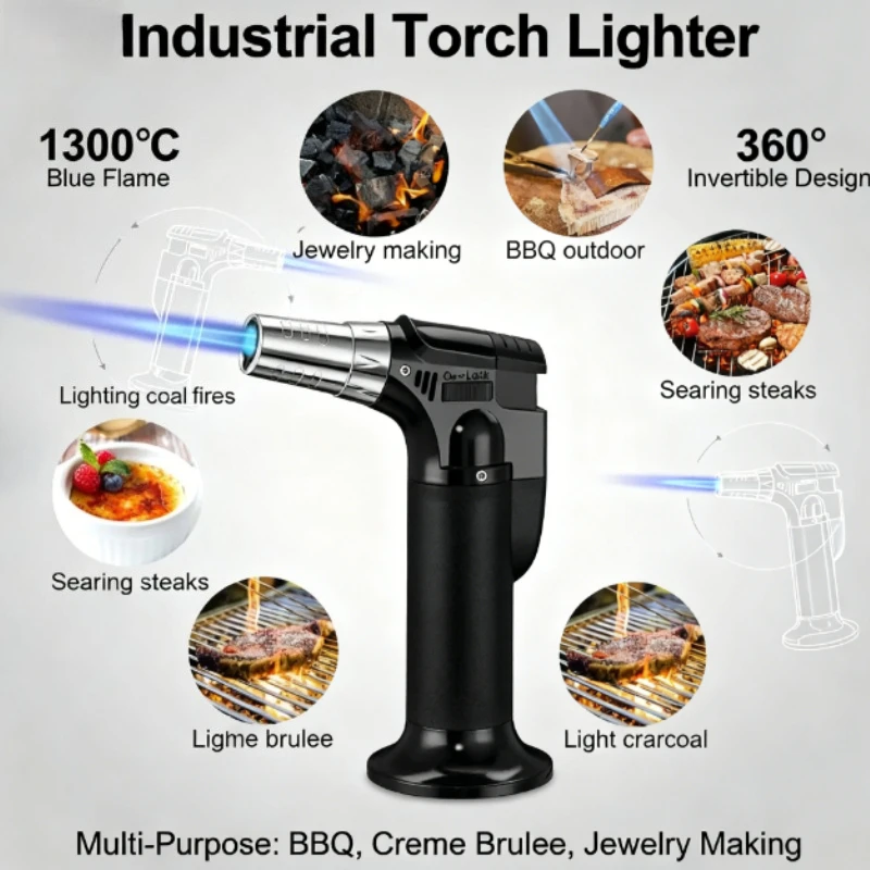 

Compact Windproof Butane Lighter Refillable - Adjustable Flame Torch for BBQ, Picnic & Emergency Survival, Outdoor Cooking