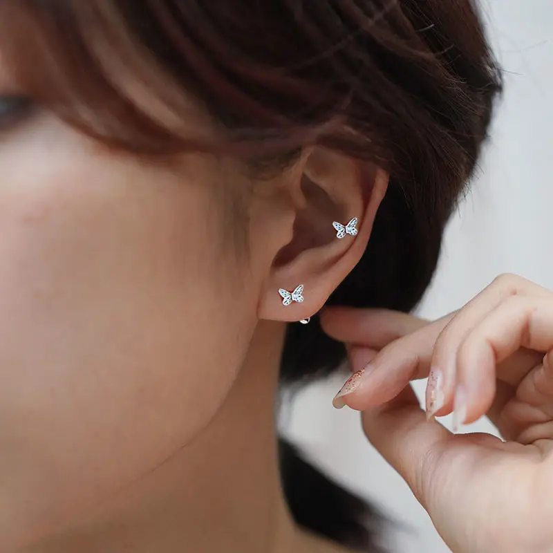 Bow Ear Bone Stud Female Screw Tightening Buckle Ear Studs Ear-Caring Earrings Niche Design Earrings Sleeping No Needke off