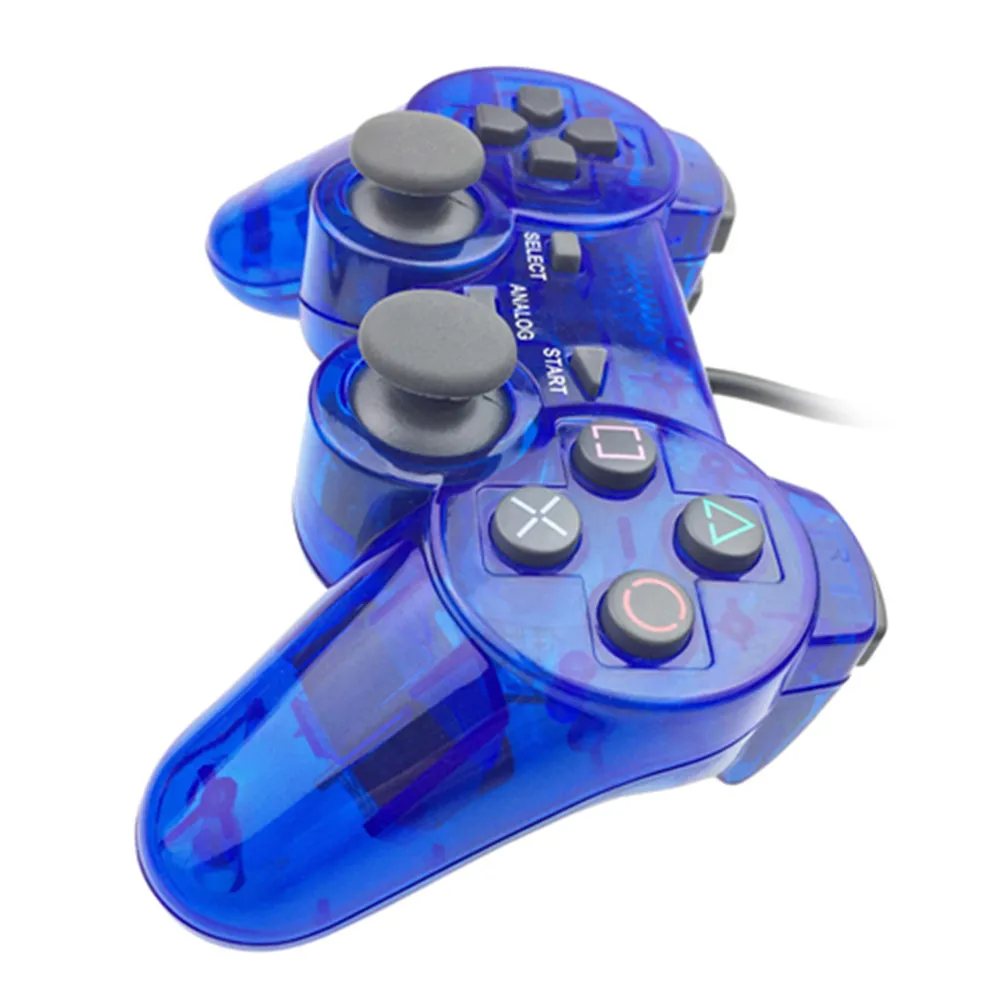 Transparent Blue Color For PS2 Wired Controller With Dual vibration