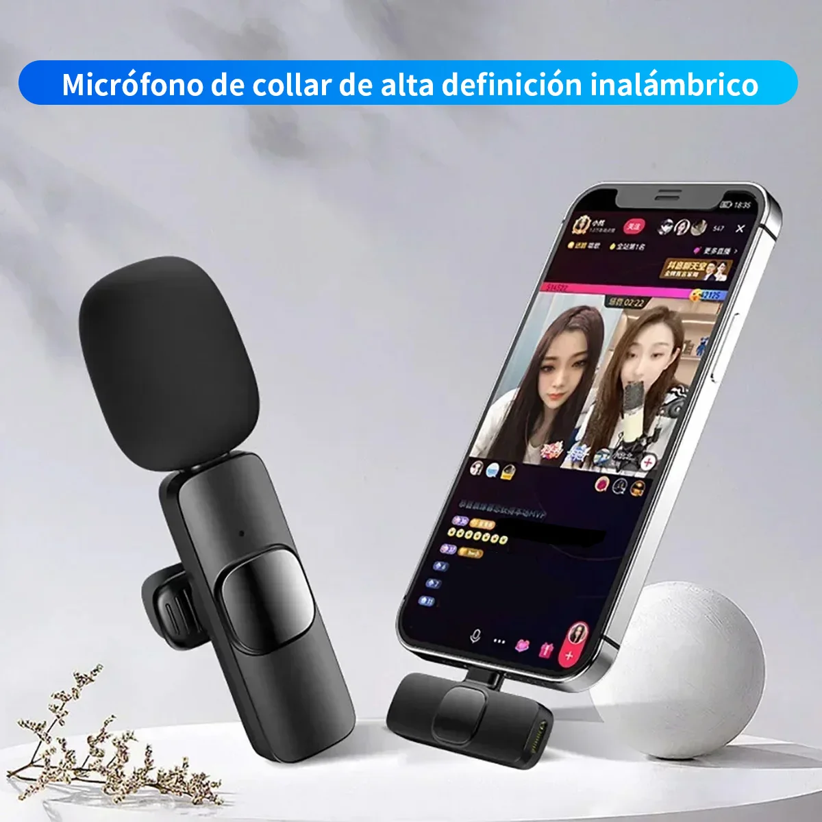ميكروفون Lavalier لاسلكي محمول صغير لتسجيل الصوت والفيديو لهاتف iPhone Android البث المباشر للألعاب مع الاستقبال