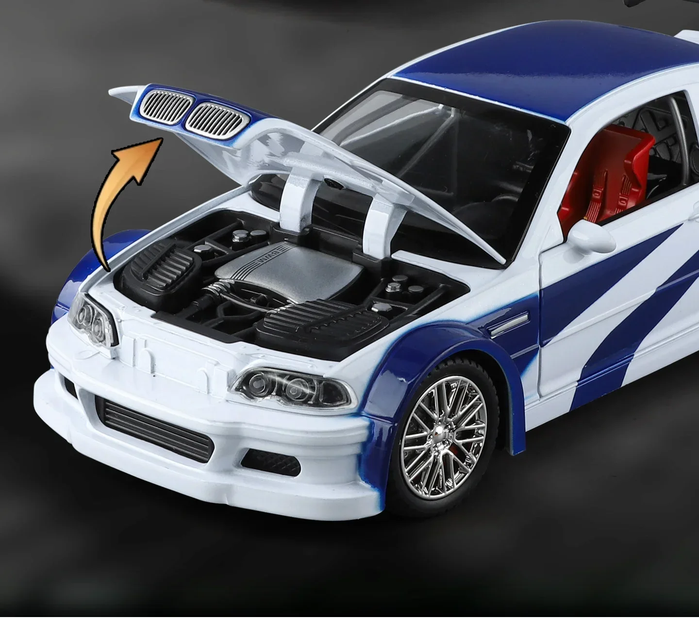 1:24 M3 GTR E46 Racing Alloy Metal Diecast Model Car Sound and Light Pull Back Collectibles Hobby Birthday