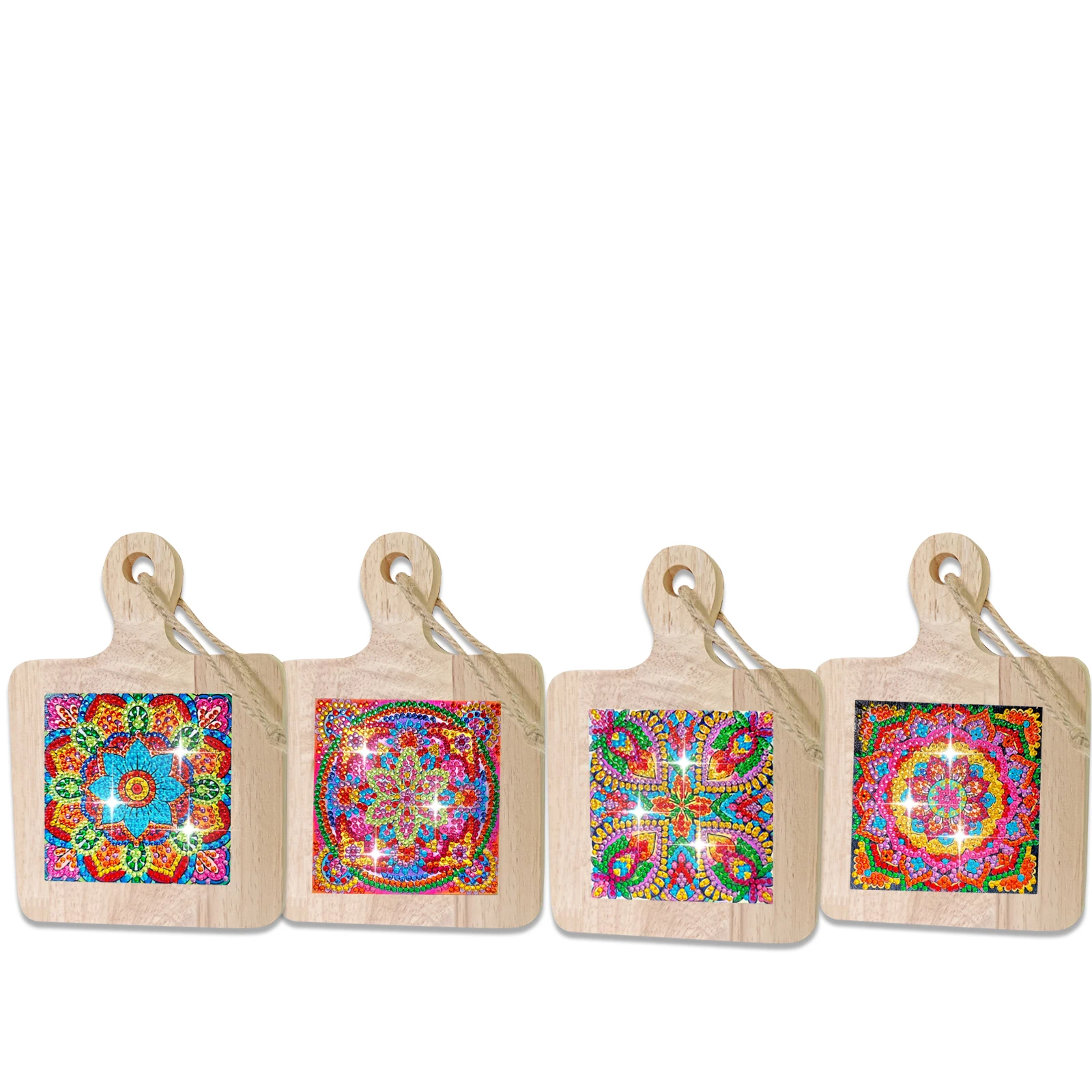 

4 DIY Mandola diamond-painted hand-held plackets, anti-slip table coasters, wooden panel drinks and kitchen table parties