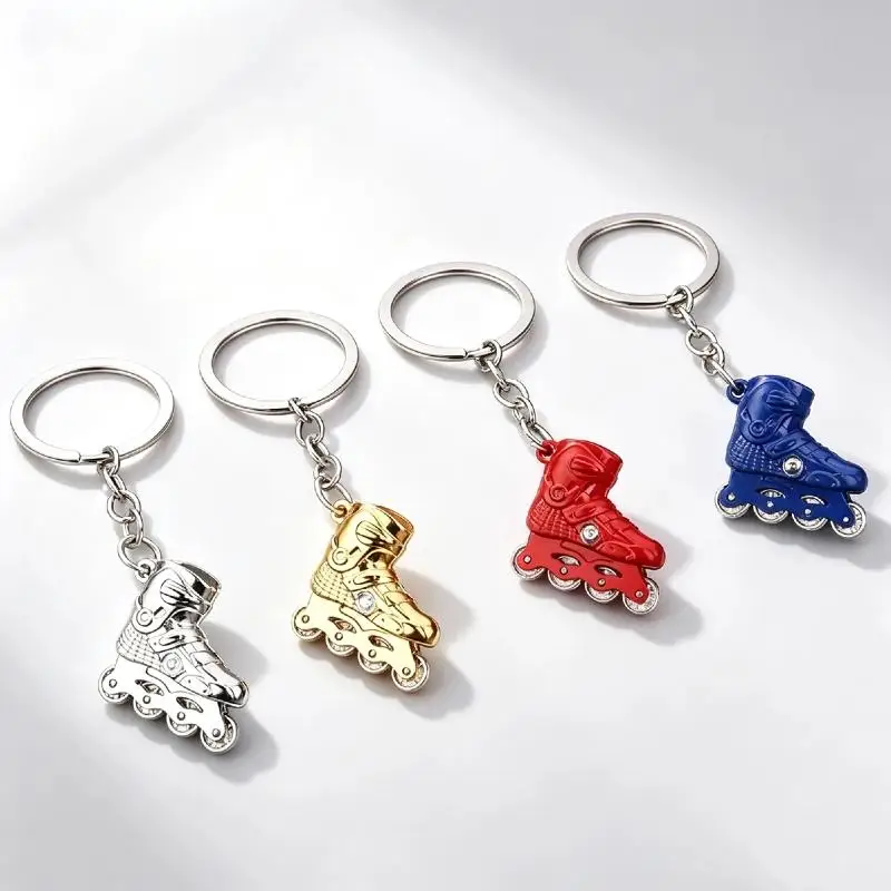 1Pcs 3D Simulated Roller Skate Shape Key Ring Zinc Alloy Keychain Pendant Multiple Colors Practical Hanging Gift