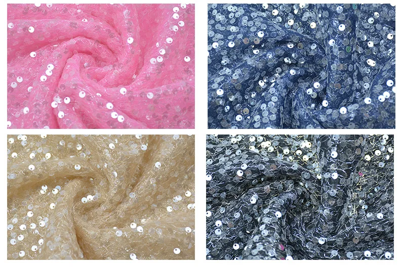 스파클 패브릭 크러쉬드 스팽글 글리터 메쉬 실버 원사 베이스 천 무대 의상 이브닝 드레스 보우 장식 스팽글 소재