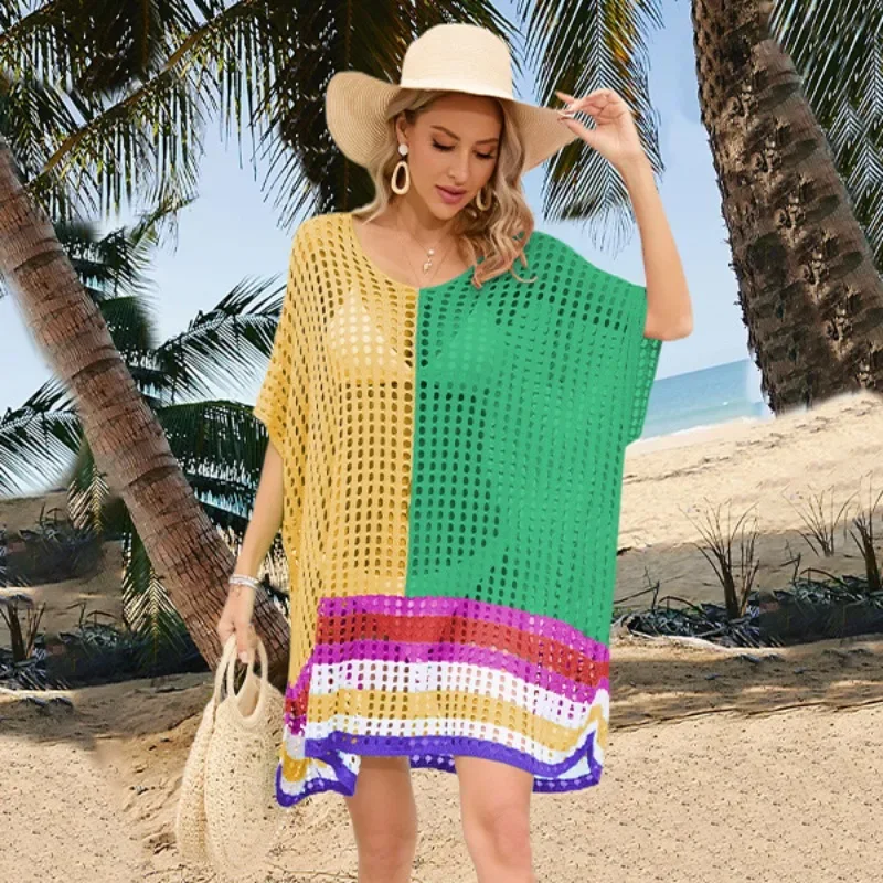 2024 summer new women's patchwork hollowed out beach skirt loose oversized bikini top for women SFC26-3