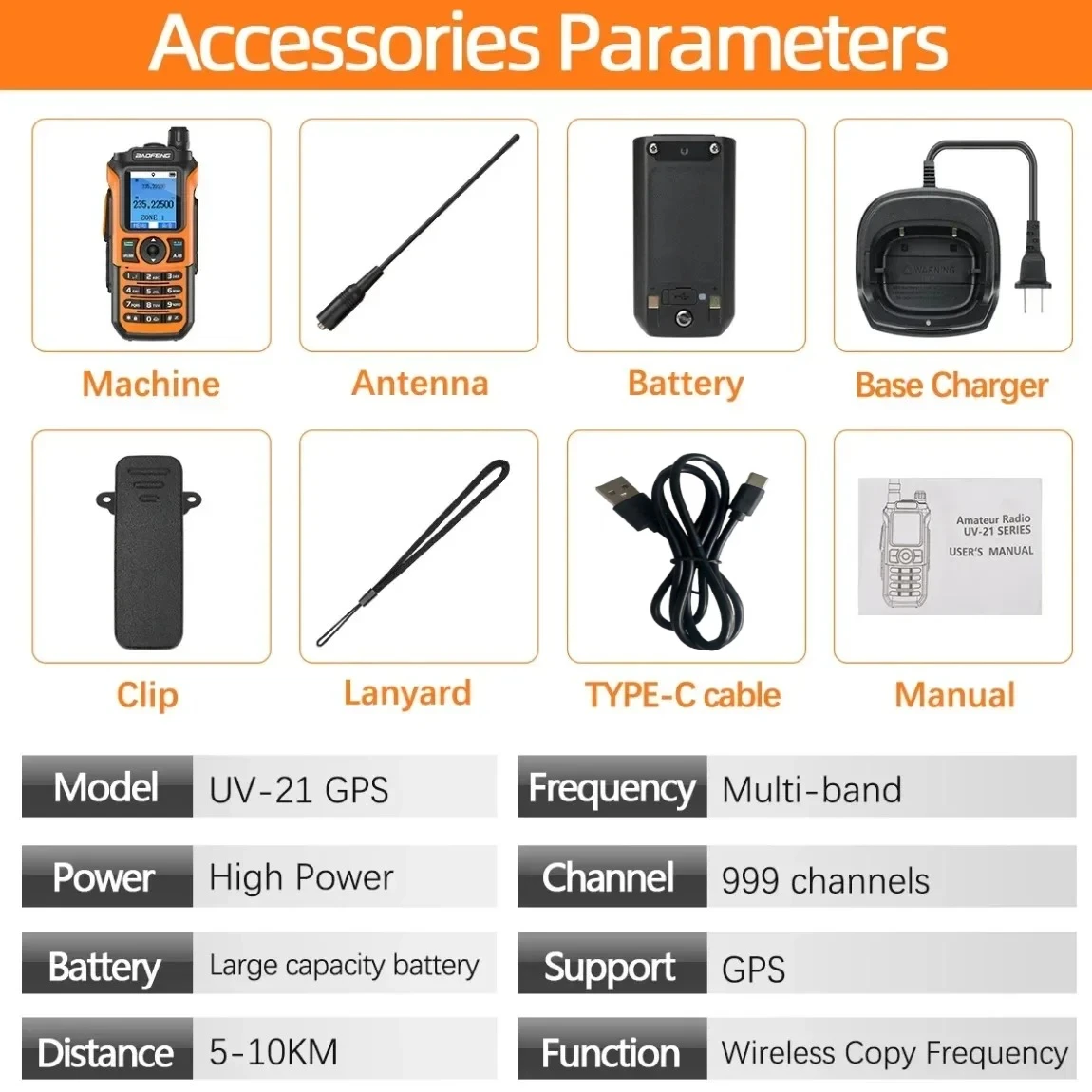 BaoFengUV-21 GPS Mutli-Band Walkie Talkie Wireless Copy Frequency AM NOAA DTMFType-C Uprated UV-17 PRO GPS Two Way Radio UV-5R