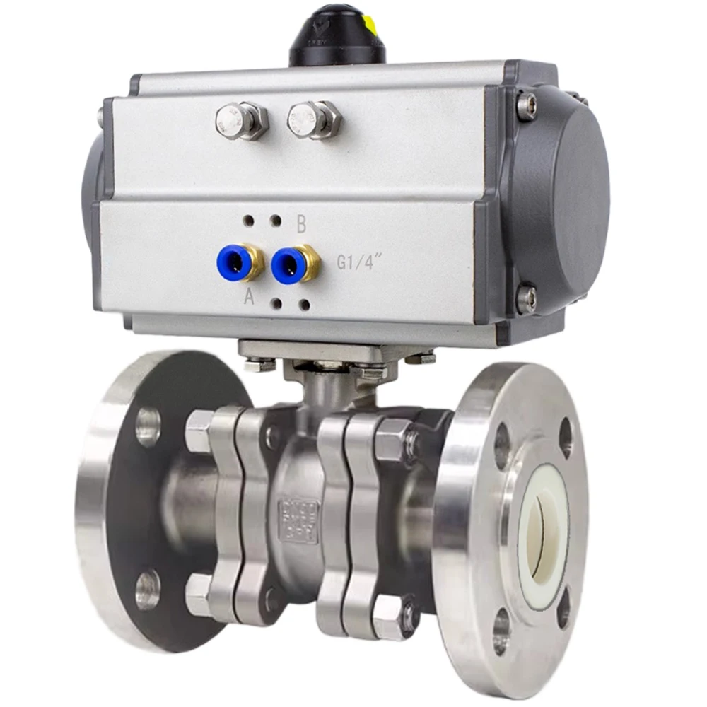 DN50 PN16 Corrosion Wear Resistance Casting SS304 Ceramic Lining Flange Double Action Pneumatic Actuator V Type Ball Valve