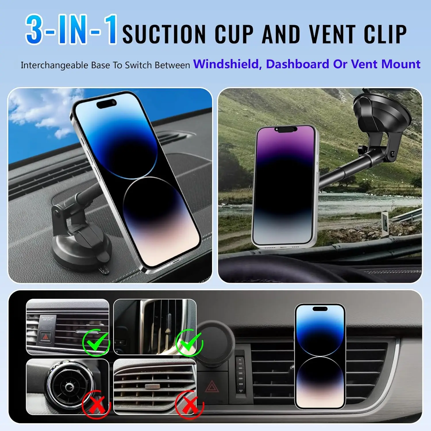 UYUXIO المغناطيسي شاحن سيارة لاسلكي الزجاج الأمامي داش 15 واط محول الشحن السريع آيفون 17 16 15 14 13 حامل هاتف مثبت على السيارة #3