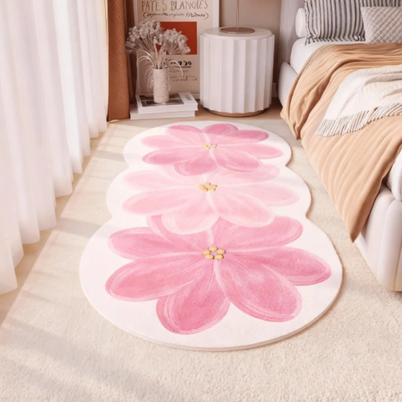 French Style Bedroom Decor Plush Carpet Flower Pattern Bedside Floor Mat Thick Washable Carpets for Living Room Fluffy Soft Rug