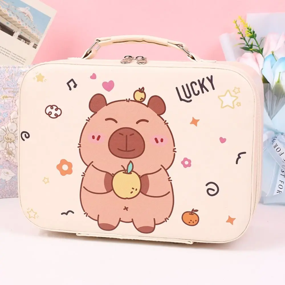 Valise portable créative de dessin animé Capybara, mini bagage en PU avec fermeture à glissière miroir, petite boîte de maquillage pour l'extérieur