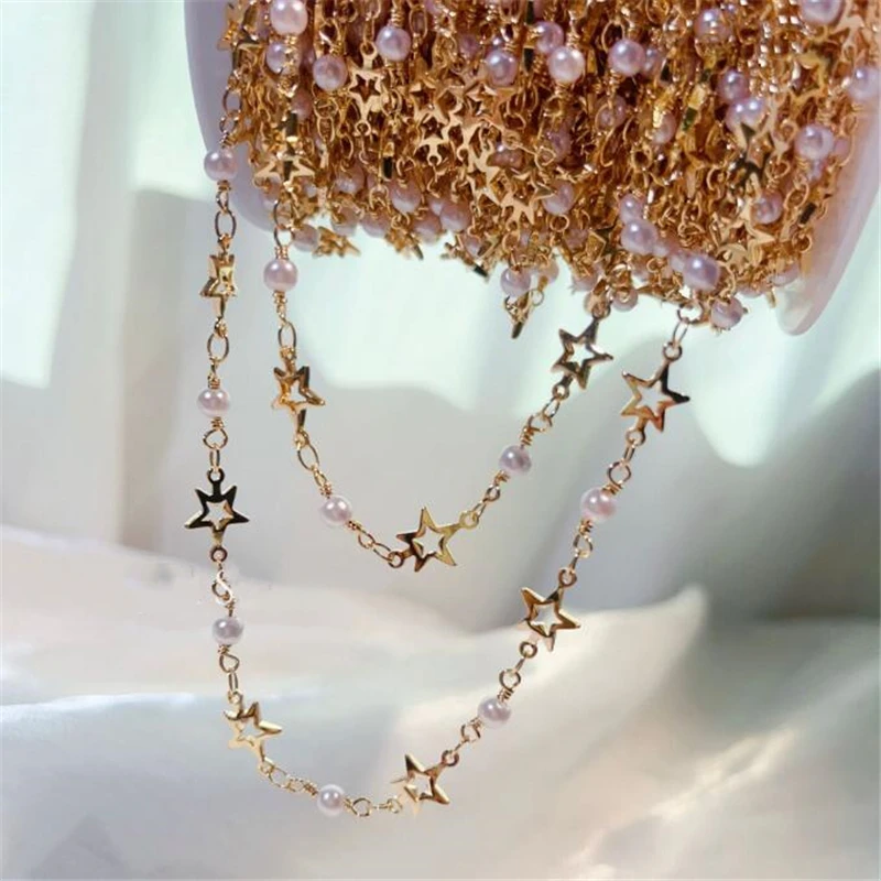 New Gold Color Plated Star Pearl Beads Link Chains For DIY Jewelry Making Necklace Tassel Chain Craft Garment Accessories