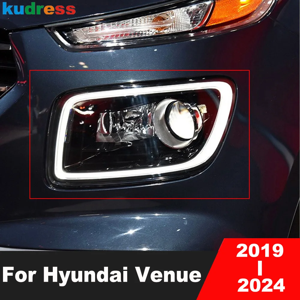 Front Head Light Lamp Cover Trim For Hyundai Venue 2019 2020 2021 2022 2023 2024 Carbon Car Headlight Eyelid Strip Accessories