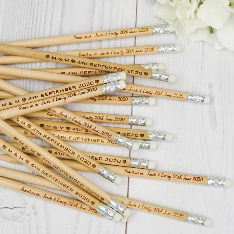 

10pcs Personalized Engraved Wooden pencils Custom set of pencils for wedding stationery Bachelorette Party wedding decorate Gift