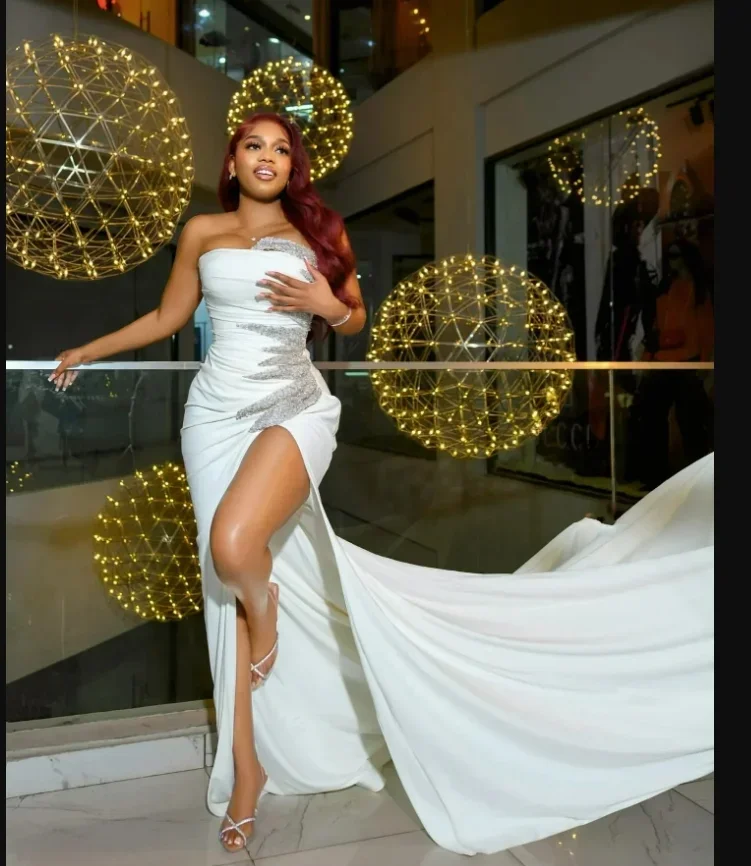 

Elegant New Mermaid 3D Crystal Beaded Women's Wedding Dress Sexy Off Shoulder High Split Wedding Party Bridal Dress Customized