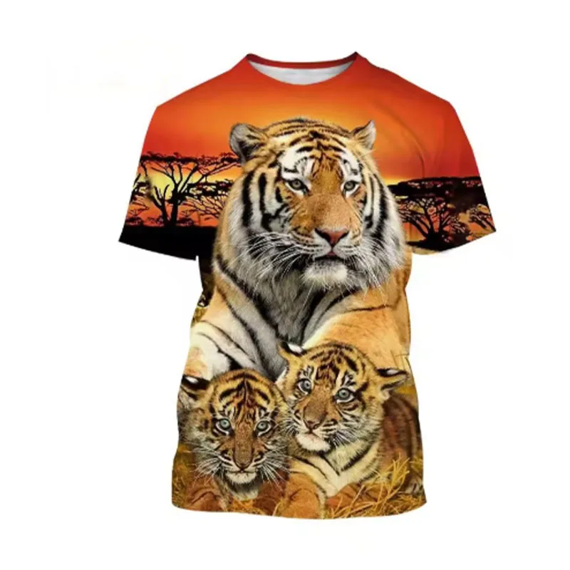 Fashion Fierce Tiger Animal 3D Print T-Shirts Men Women New Short Sleeve T Shirt Oversized Tees Harajuku Y2k Tops Kids Clothing