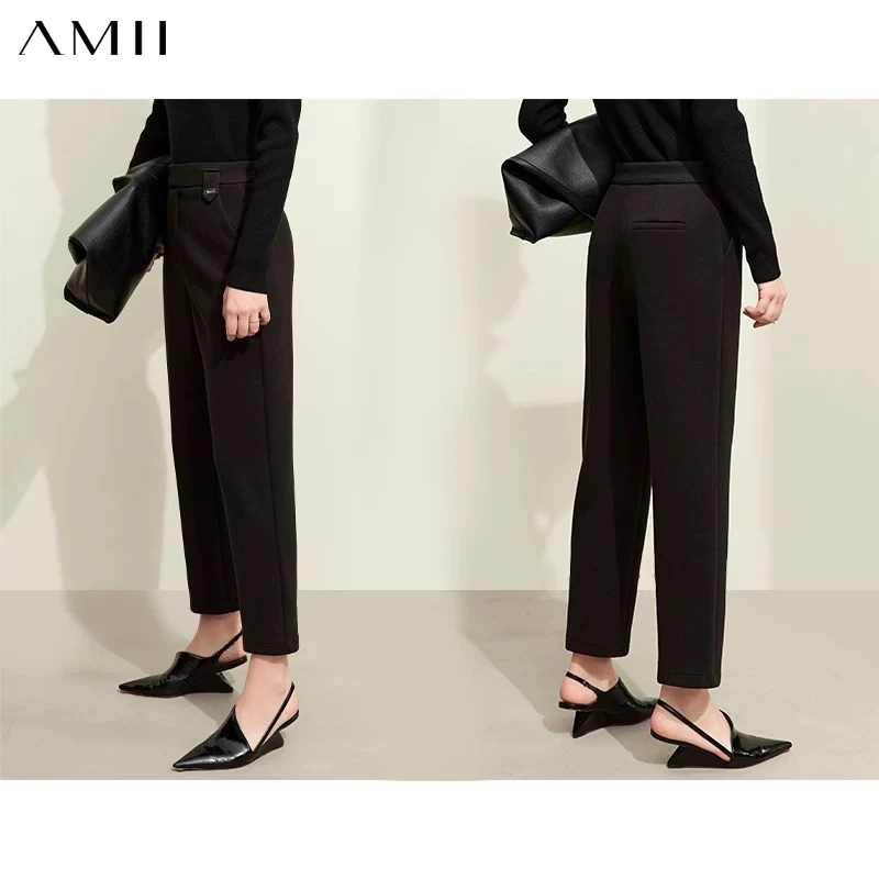 AMII Casual Pants For Women 2026 Winter New Middle-aged Women's Clothes Warm Slim Basics Versatile Trousers For Woman 12344280