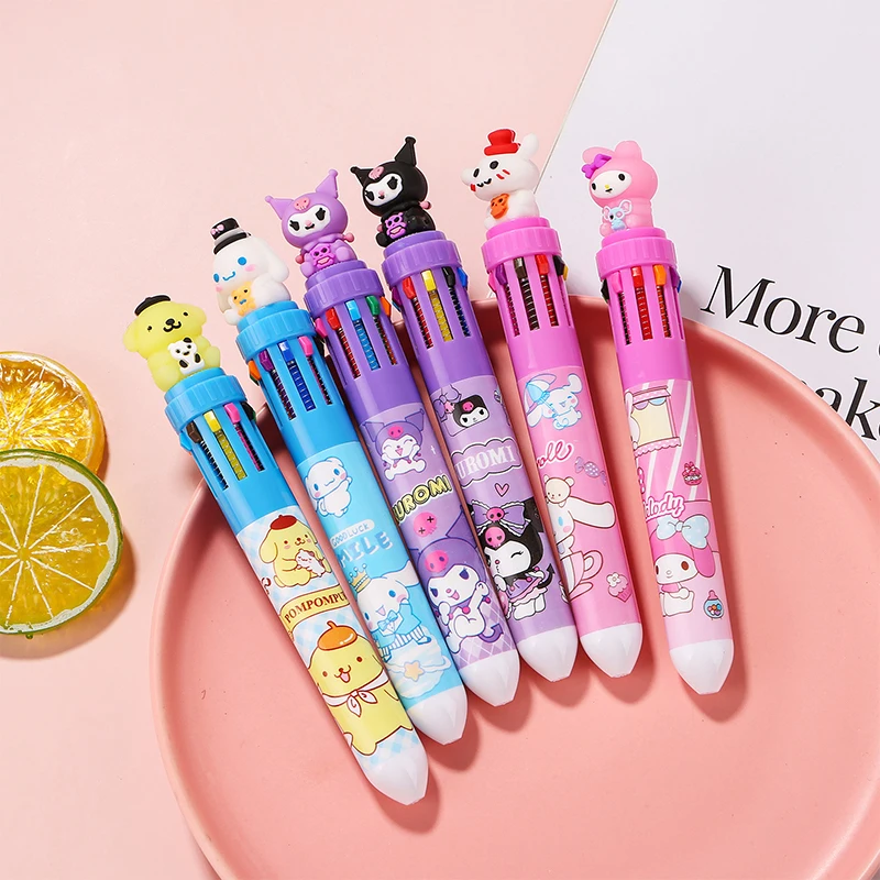 Sanrio-bolígrafos de colores para estudiantes, papelería Kawaii, marcador de dibujo, regalos para niños, 1 piezas, Kuromi Cinnamoroll, 0,5mm, nuevo