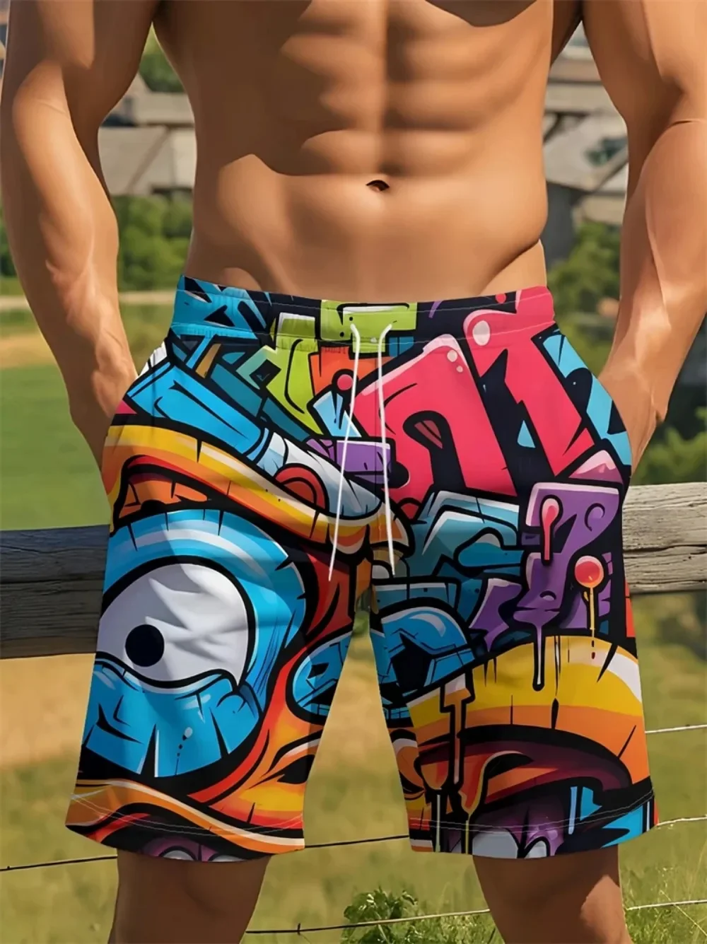 Personalized Graffiti 3D Print Men's Loose Short Pants  - Summer Fashion Trend Casual Breathable Quick-dry Vacation Beach Shorts