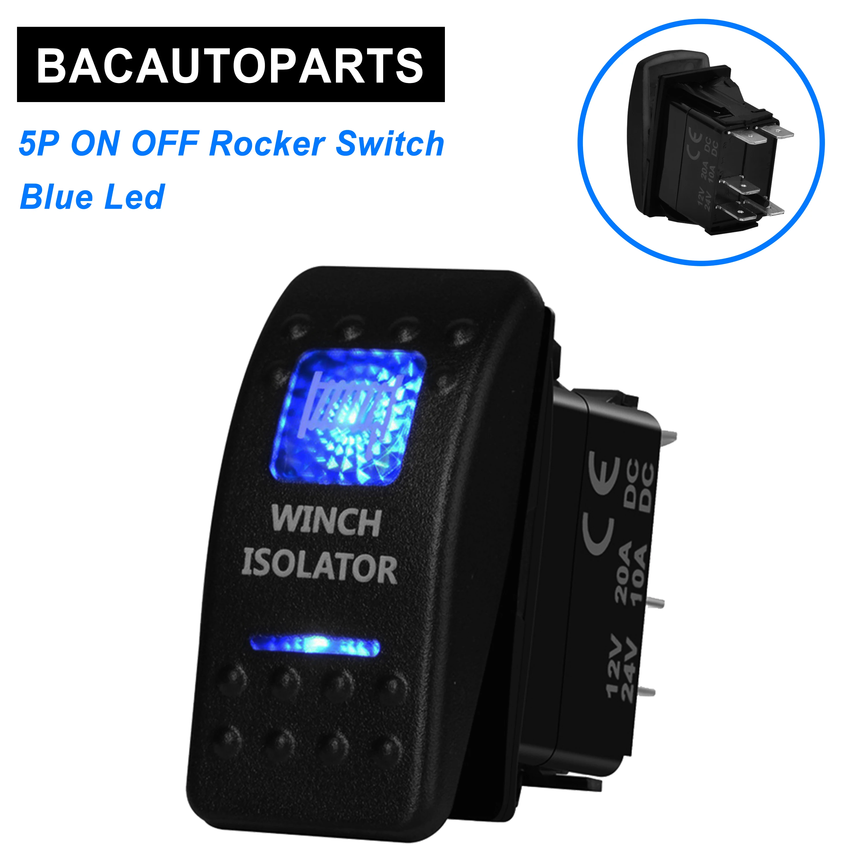 Winch Isolator 12v/24v Blue Led Rocker Switch SPST 5P ON OFF For Car Marine Boat IP66 NARVA Carling ARB Style Auto Camper Parts