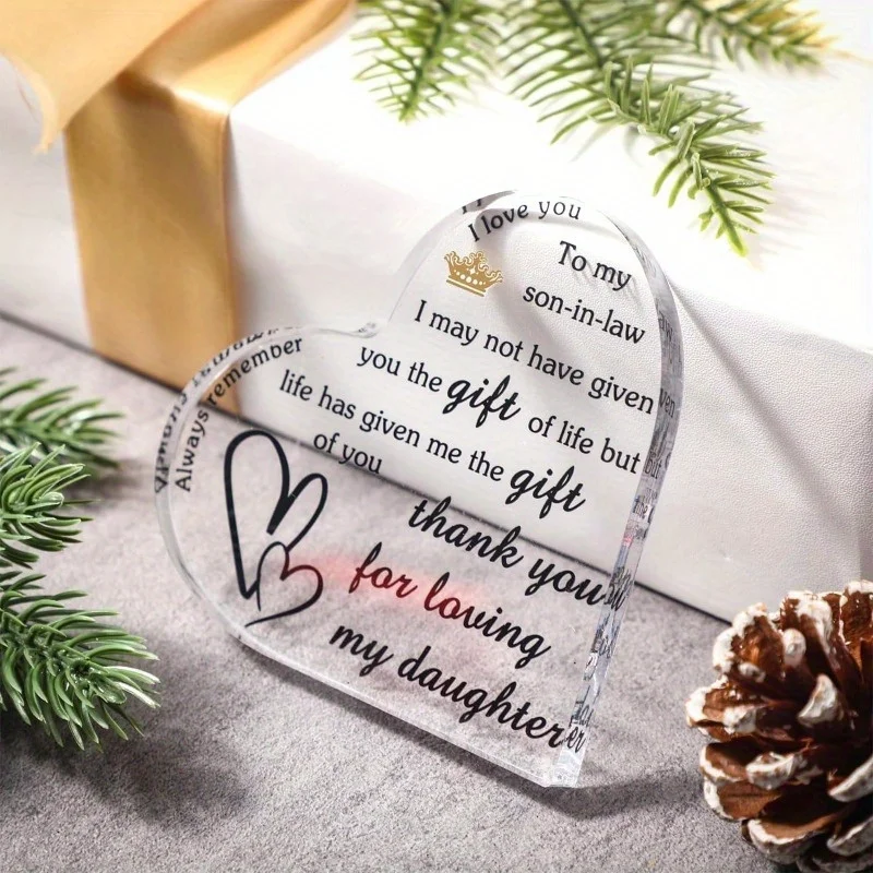 Heart Shaped Acrylic Gifts for Son in Law from Mother in Law, Creative Birthday Father Christmas Wedding Groom Present 3.9x3.9x0