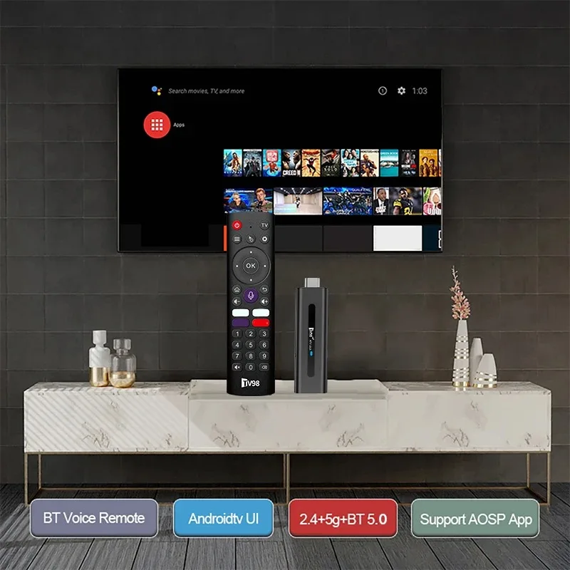 TV98 8K جهاز استقبال للتليفزيون الذكي Android14 TV Box H313 2.4G 5G Wifi BT5.0 صوت عن بعد TV Box لمشغل شبكة Google YouTube NETFLIX