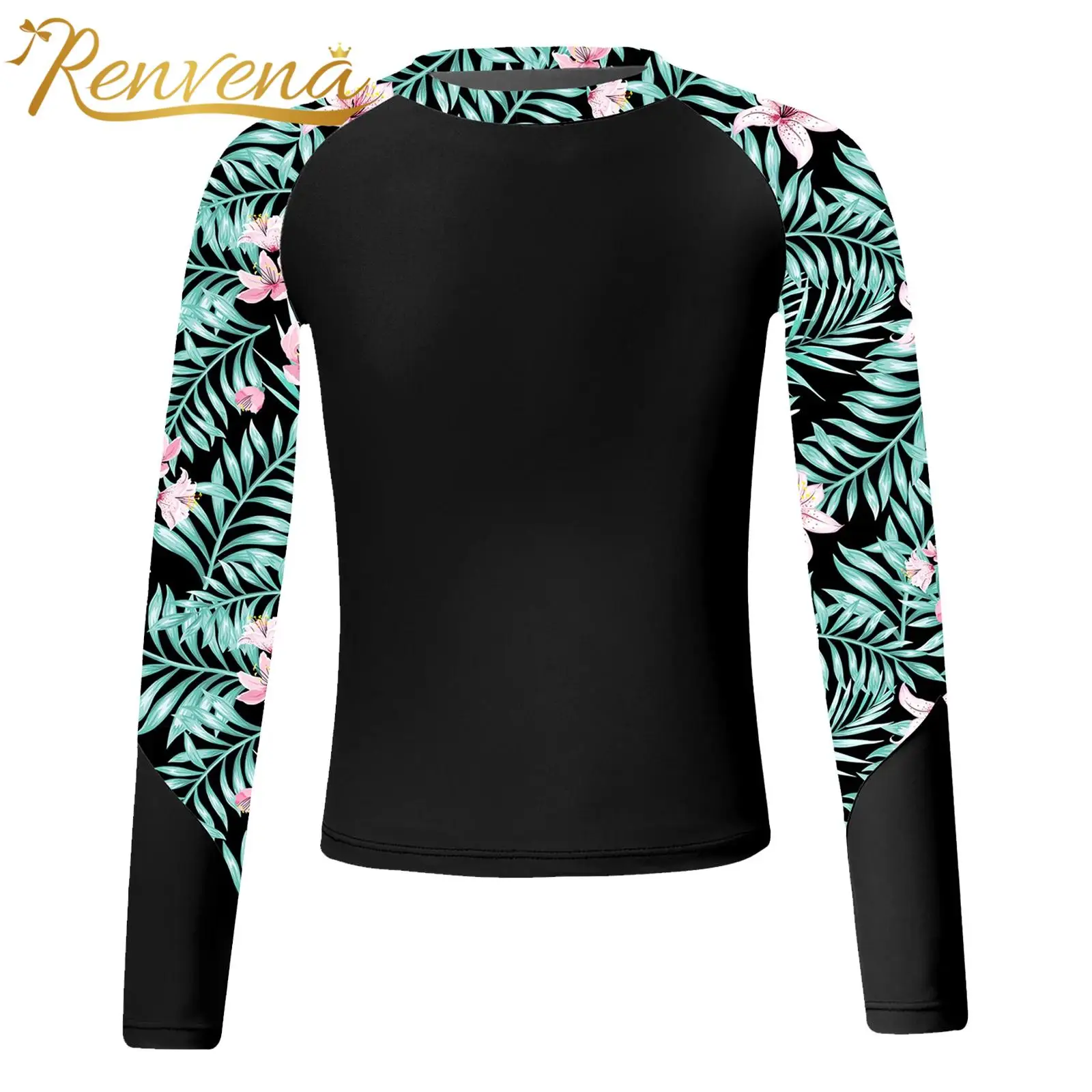 

Kids Girls Swimsuit UPF50+ Rash Guard Top Children Pool Beach Bathing Swimwear Summer Surfing Long Sleeve Floral Print Swim Tops