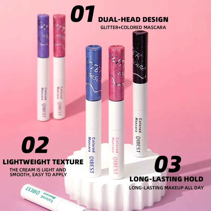 Máscara de pestañas brillante 2 en 1, textura ligera, aplicación suave, brillo duradero, efecto maquillaje natural