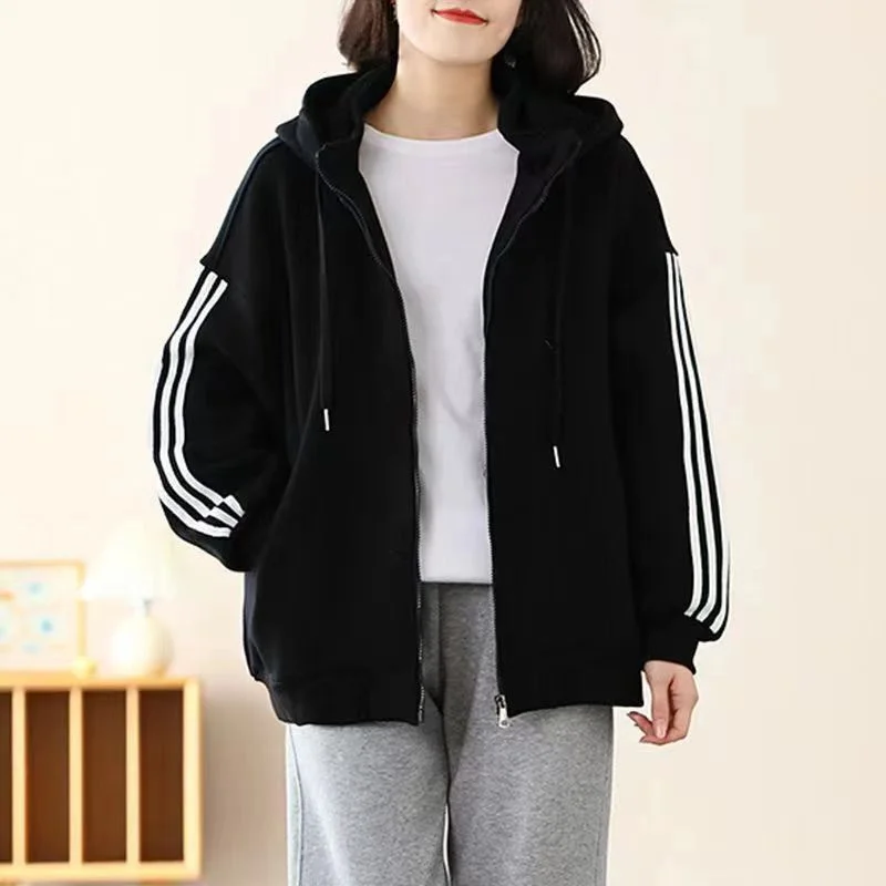 Leisure Sports Hoodie Jacket Female Plush Thickened Autumn And Winter Korean Version Loose Thin Fat Cover Meat Fashion Jacket