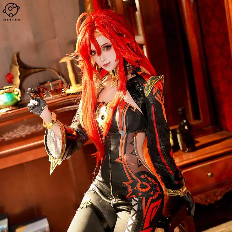 Game Genshin Impact Cosplay Costume Mavuika Sexy Tight Racing Suit Gloves Collar Uniform Anime Carnival Halloween Party Set view 5
