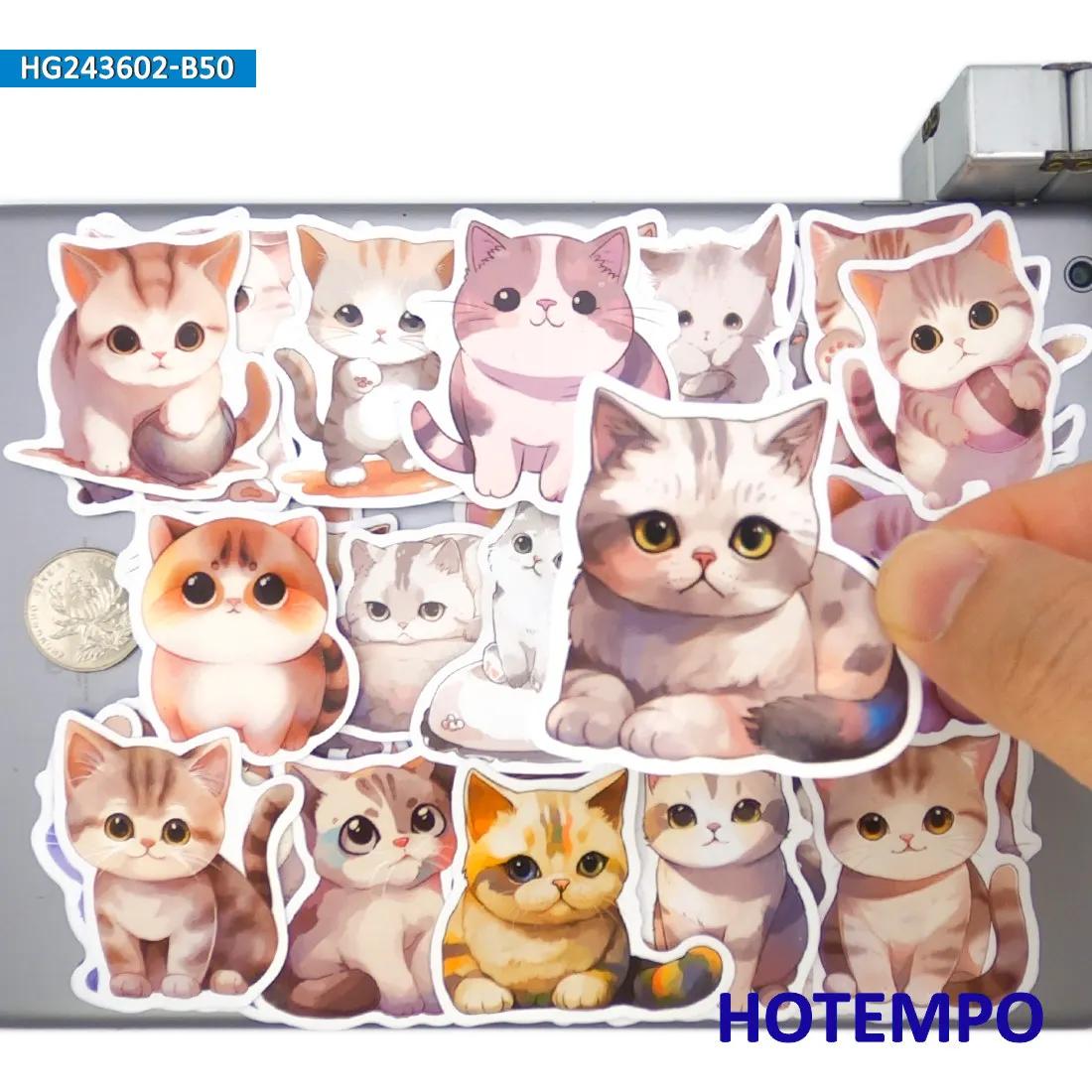 Cartoon Cat Stickers, Cute Kitty Animals, Watercolor Painting Graffiti, for DIY Creative Decoration, Funny Sticker, 20/30/50PCS